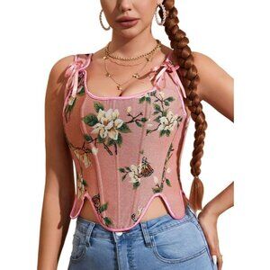 🆕Women Pink Fashion Sexy Vintage Renaissance Lace Trim Corset Bustier